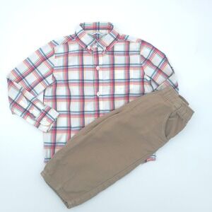 Janie and Jack Plaid Shirt & Tan Zara Pants Outfit Toddler Boy Size 3T